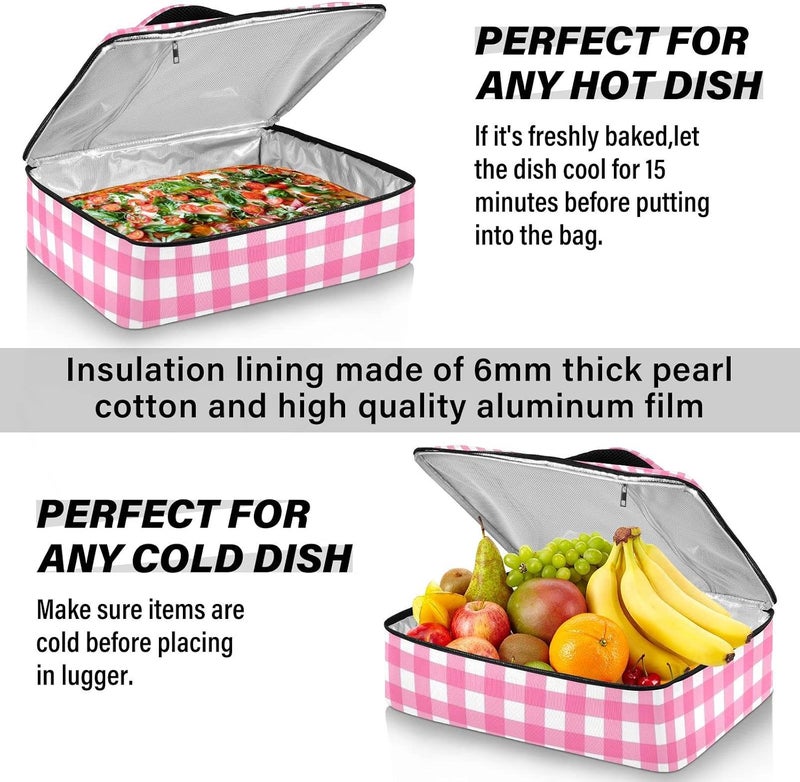 ElliTarr Casserole Carriers for Hot or Cold Food Reusable Casserole Dish Carrier Insulated Thermal Food Carrier Lasagna Holder Lugger Tote Potluck Containers for Travel Picnic Party Pink Plaid - Image 5