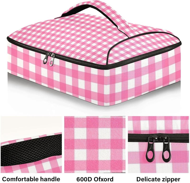 ElliTarr Casserole Carriers for Hot or Cold Food Reusable Casserole Dish Carrier Insulated Thermal Food Carrier Lasagna Holder Lugger Tote Potluck Containers for Travel Picnic Party Pink Plaid - Image 3