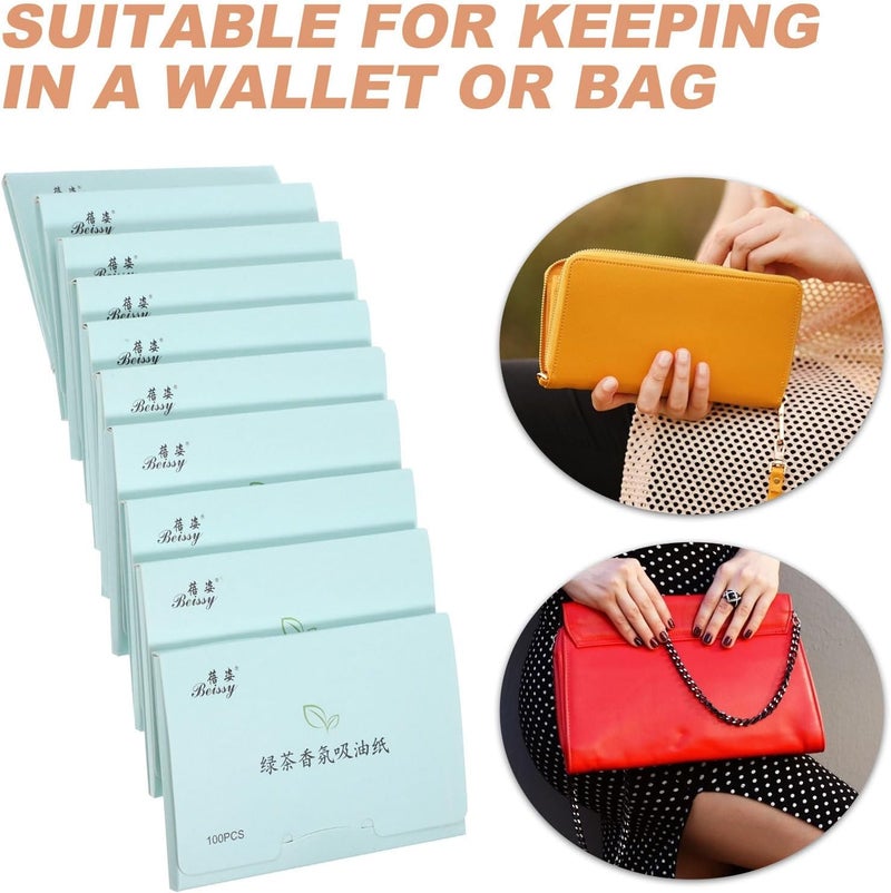 10 Boxes Green Tea Scented Oil Absorbing Sheets 1000pcs Facial Oil Blotting Paper for Oily Skin Care with Portable Skin Care Tissues - Image 3