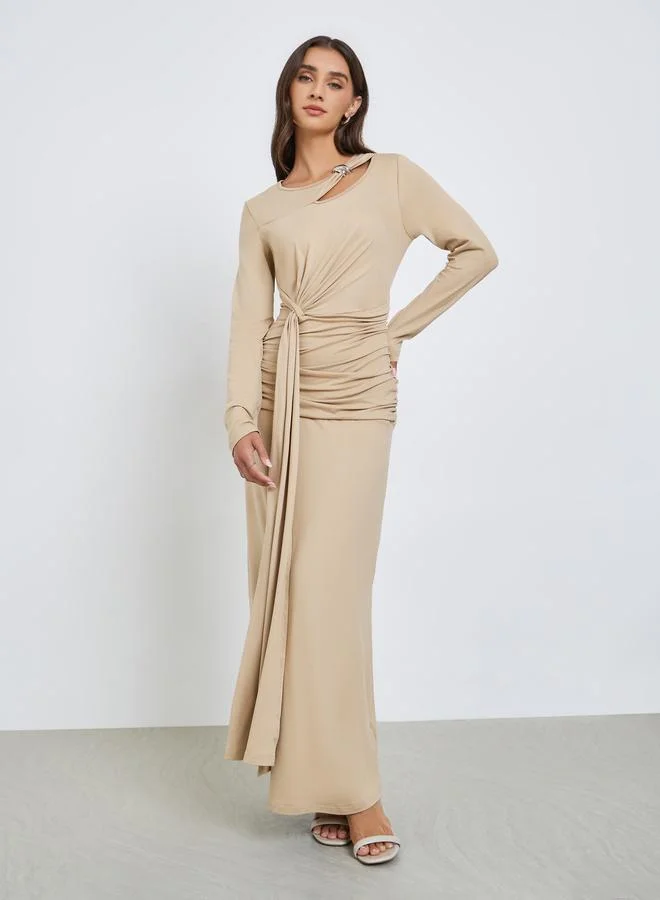 Styli Khaki Maxi Dress with Cutout Detail