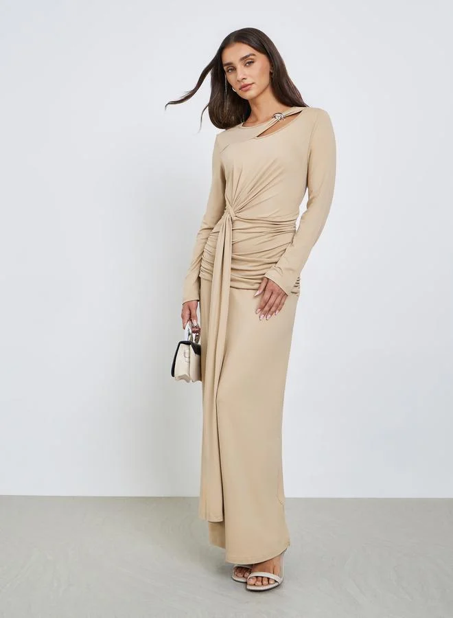 Khaki Maxi Dress with Cutout Detail