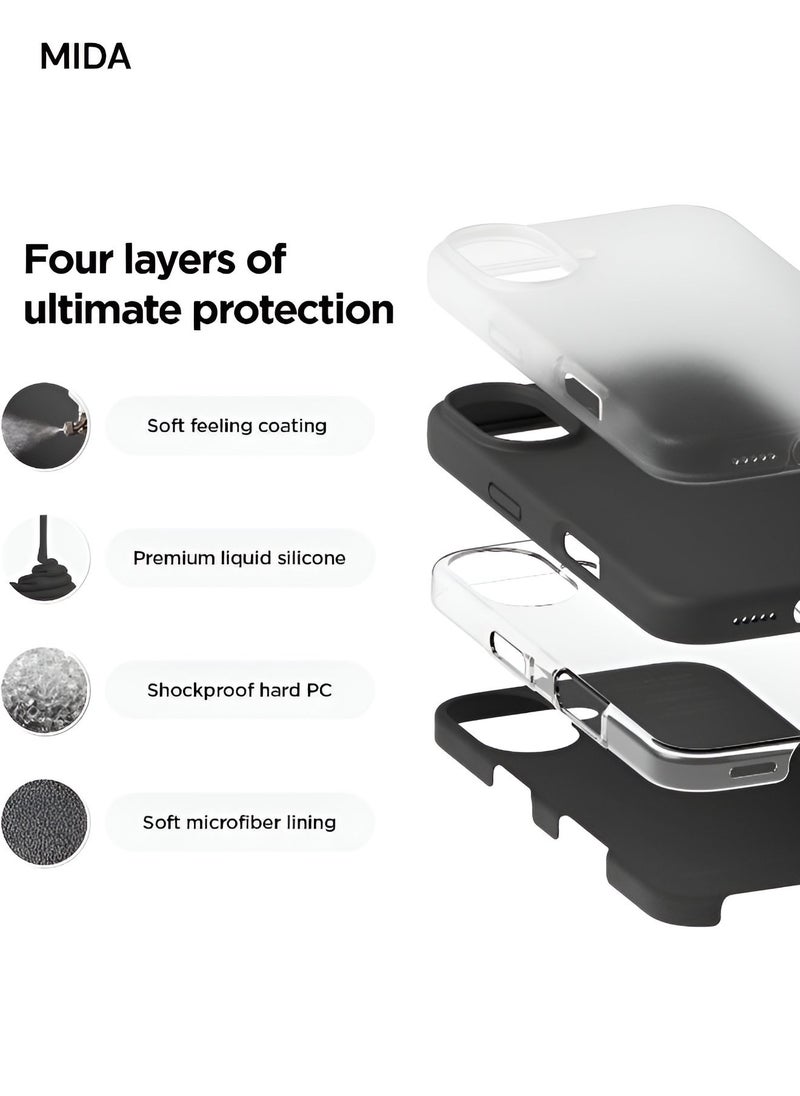 Mida iPhone 16 Plus Silicone Case Cover, full body protection case with a soft silky feel, shockproof cover with microfiber lining  - Image 3