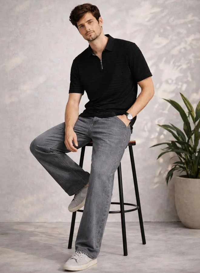 Take Two Black Solid Polo with Quarter Zip By The Dry State
