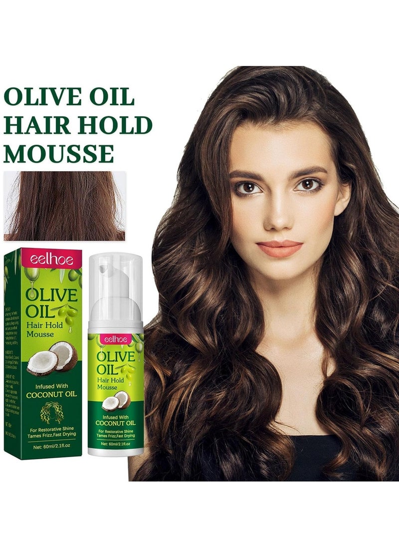EELHOE Olive Oil Styling Mousse Anti Frizz Strong Hold Moisturizing Organic Olive Oil Hair Styling Mousse Mousse Volume Boost For And Waves Smooth Frizz  - Image 2