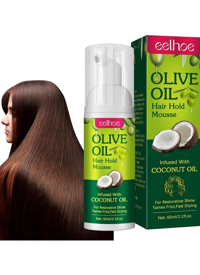 EELHOE Olive Oil Styling Mousse Anti Frizz Strong Hold Moisturizing Organic Olive Oil Hair Styling Mousse Mousse Volume Boost For And Waves Smooth Frizz  - Image 3