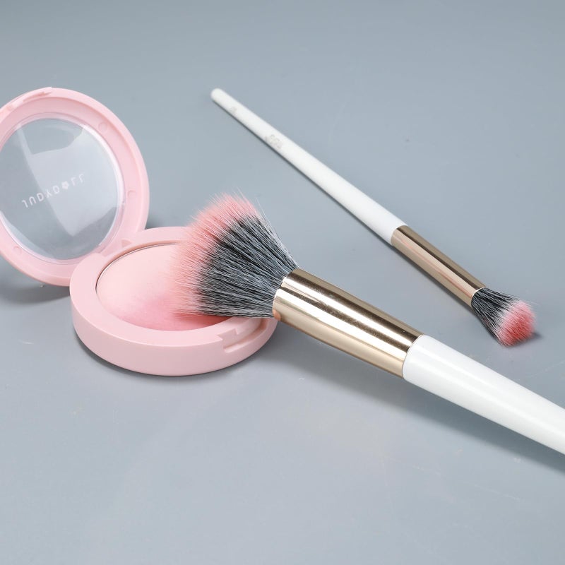 MSQ 2PCS Duo Fiber Stipping Brushes, Flat Top Double Stipple Makeup Brush Blusher Brush, Great for Blending, Highlight, Blush, Contour, Cream, Foundation,Smooth & Natural, White - Image 5