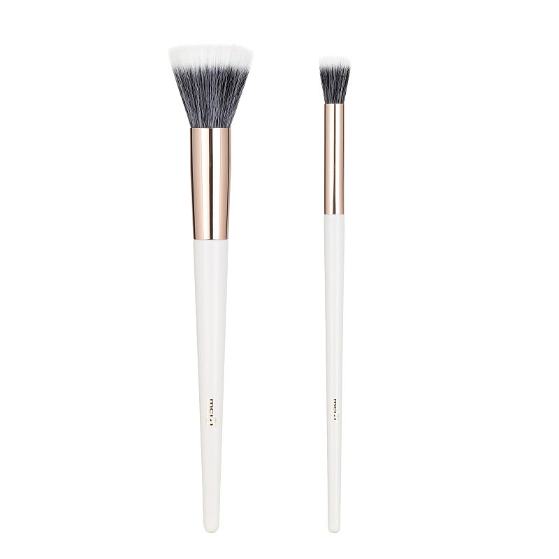 MSQ 2PCS Duo Fiber Stipping Brushes, Flat Top Double Stipple Makeup Brush Blusher Brush, Great for Blending, Highlight, Blush, Contour, Cream, Foundation,Smooth & Natural, White - Image 1