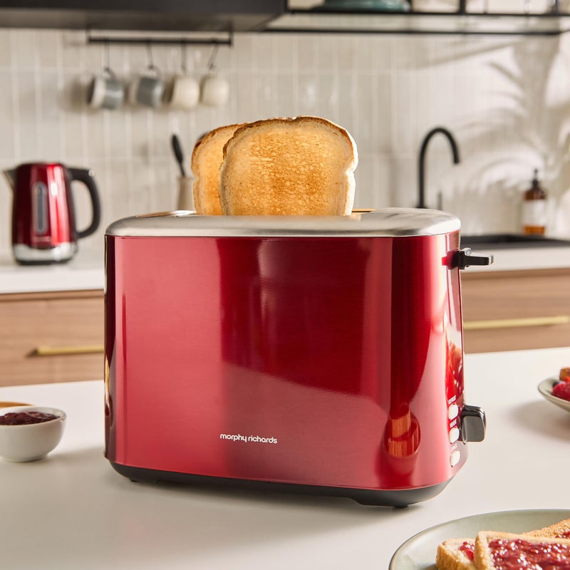 Morphy Richards Equip 2 Slice Toaster, Defrost and Reheat, Browning Controls, Variable Wide Slots, Removable Crumb Tray, Stainless Steel, 800W, Red, 222066 - Image 2