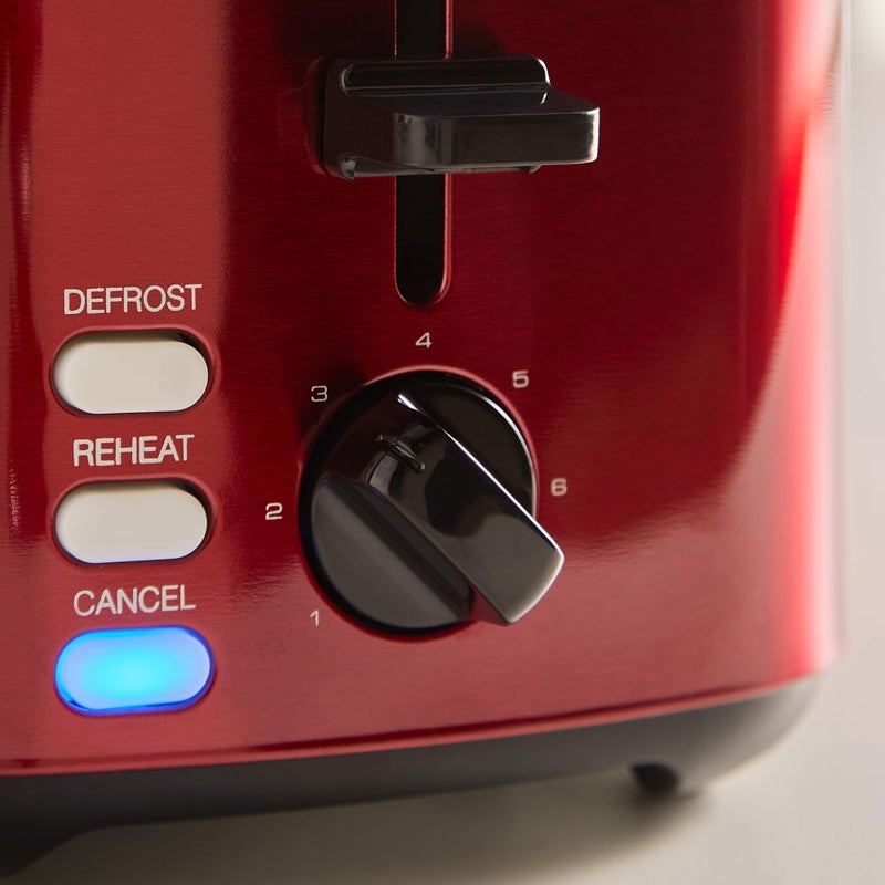 Morphy Richards Equip 2 Slice Toaster, Defrost and Reheat, Browning Controls, Variable Wide Slots, Removable Crumb Tray, Stainless Steel, 800W, Red, 222066 - Image 3