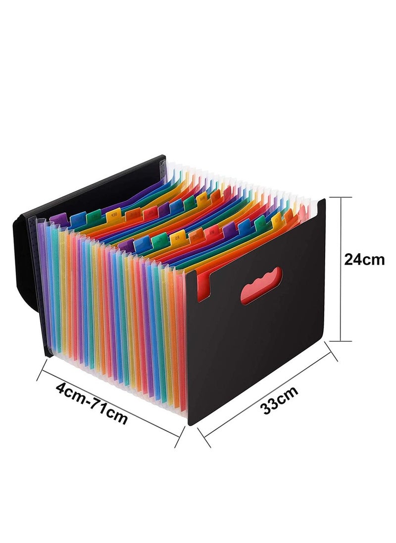 HomarKet - Expanding File Folder, 36 Pocket Accordion File Organizer A4 Letter Size Portable Document Organizer with Colored Tabs and Paper Clips , Accordian File folders Expandable Bill Coupon Folder Black - Image 1
