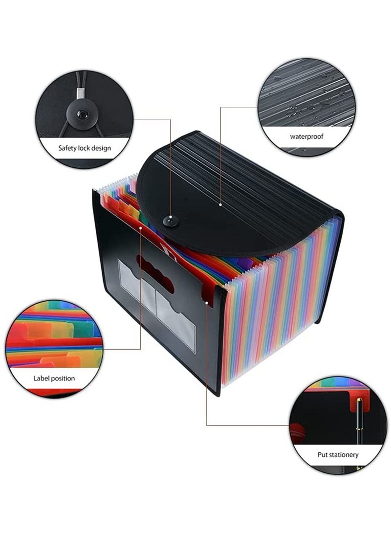 HomarKet - Expanding File Folder, 36 Pocket Accordion File Organizer A4 Letter Size Portable Document Organizer with Colored Tabs and Paper Clips , Accordian File folders Expandable Bill Coupon Folder Black - Image 1
