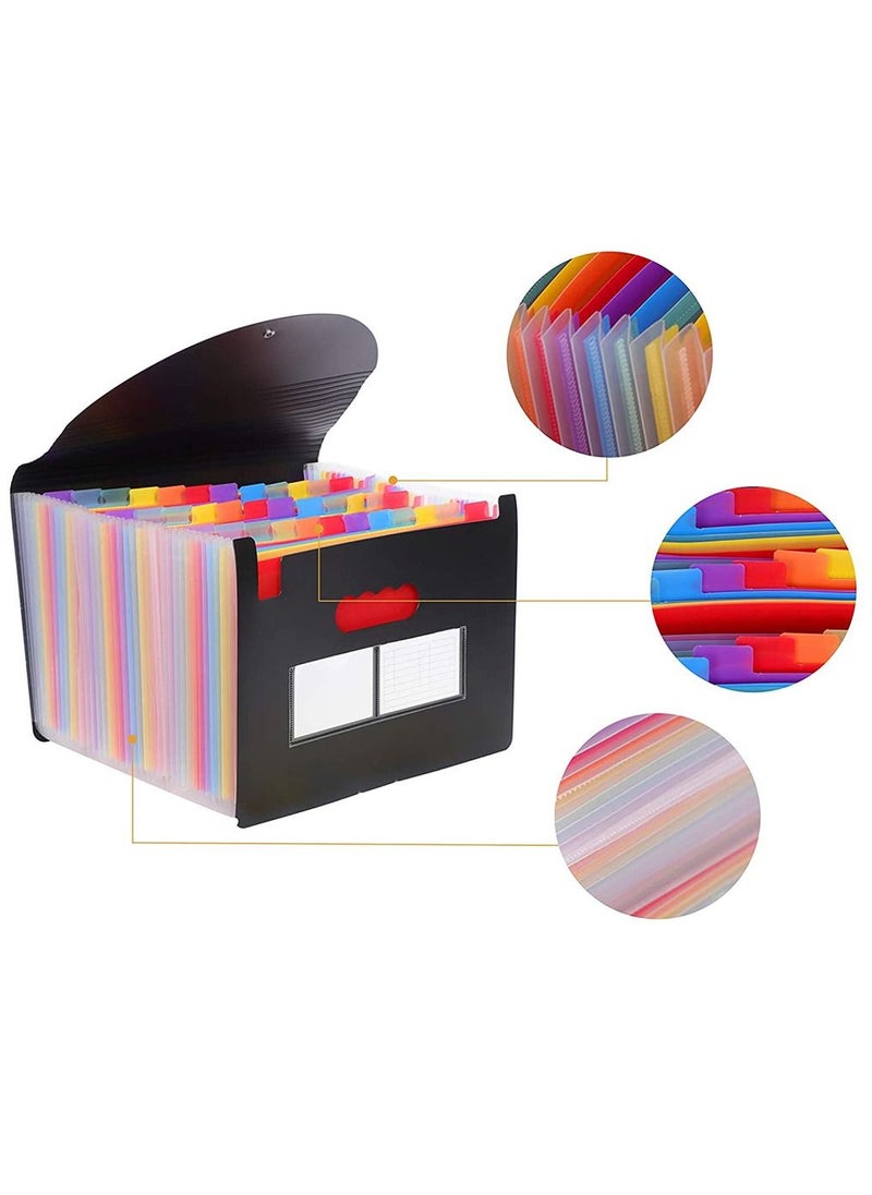 HomarKet - Expanding File Folder, 36 Pocket Accordion File Organizer A4 Letter Size Portable Document Organizer with Colored Tabs and Paper Clips , Accordian File folders Expandable Bill Coupon Folder Black - Image 1