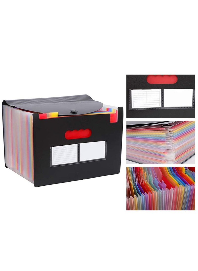HomarKet - Expanding File Folder, 36 Pocket Accordion File Organizer A4 Letter Size Portable Document Organizer with Colored Tabs and Paper Clips , Accordian File folders Expandable Bill Coupon Folder Black - Image 1