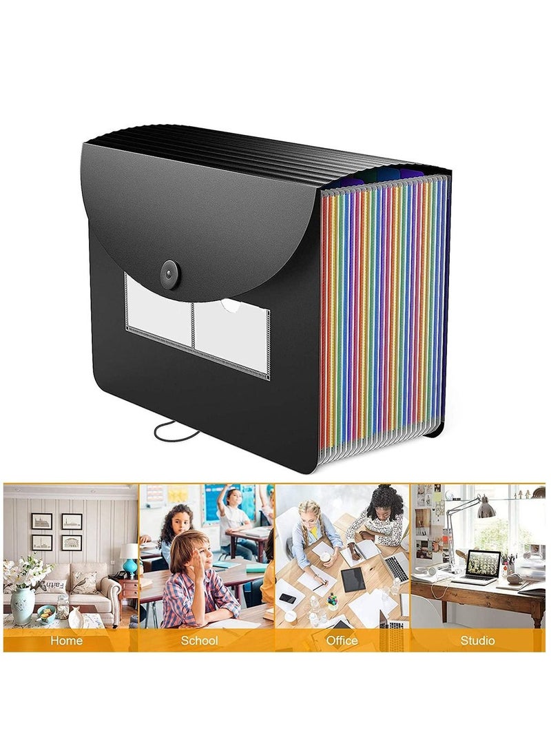 HomarKet - Expanding File Folder, 36 Pocket Accordion File Organizer A4 Letter Size Portable Document Organizer with Colored Tabs and Paper Clips , Accordian File folders Expandable Bill Coupon Folder Black - Image 1