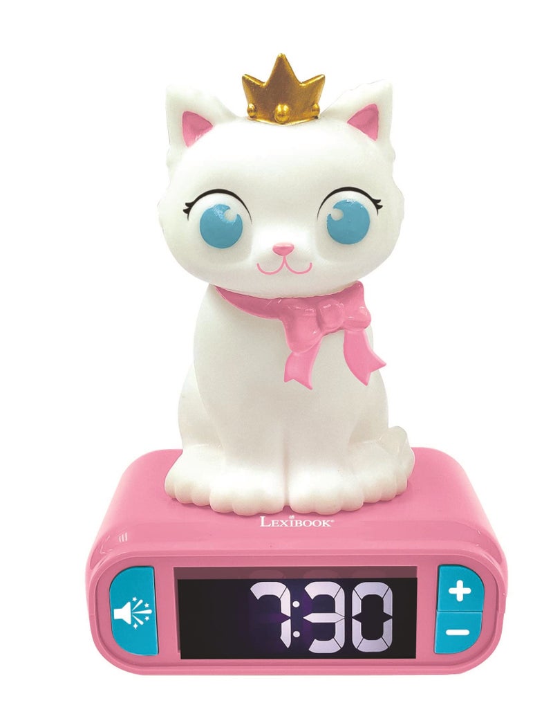 LEXiBOOK - Kitten Digital Alarm Clock for Kids with Night Light Snooze, Childrens Clock, Luminous Cat, White and Pink Colours - RL800KT - Image 1