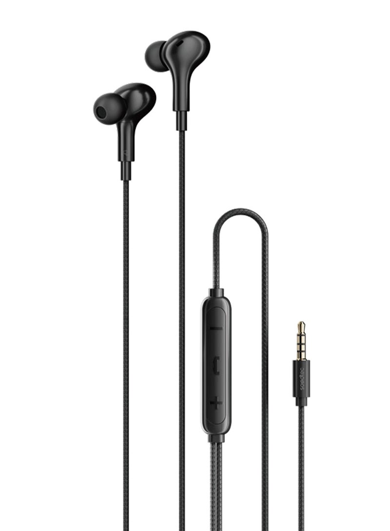 Soundtec Stereo Bass 3.5mm Aux Jack Wired Earphones with 3-Button Control and Powerful Bass / Compatible with Laptop, Tablet, Mobile, Gaming Device / Handsfree Calling / Wired Headphones - Black