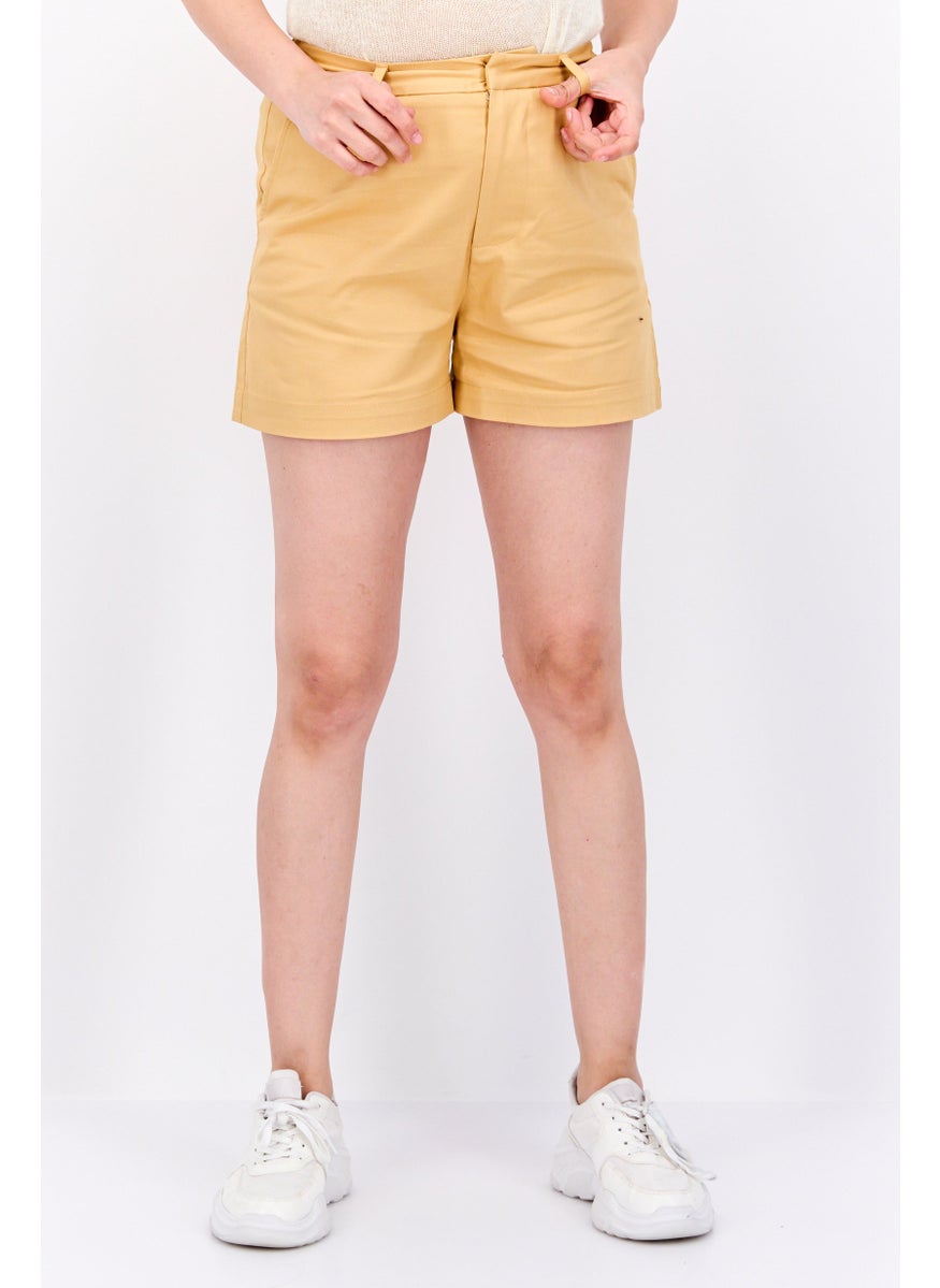 Scotch & Soda Women Solid Basic Shorts, Beige  - Image 1