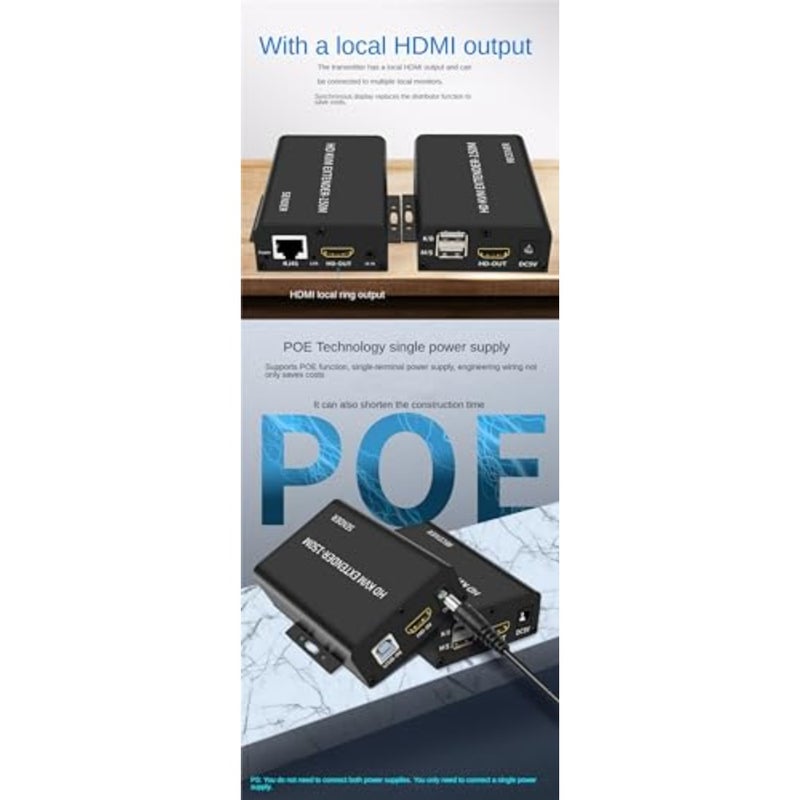 موسع HDMI KVM للاستخدام المكتبي المنزلي، هيكل معدني، أسود، نطاق 150 متر عبر Cat5e/Cat6 مع دعم 1080P والتبديل التلقائي MOSFET - Image 5