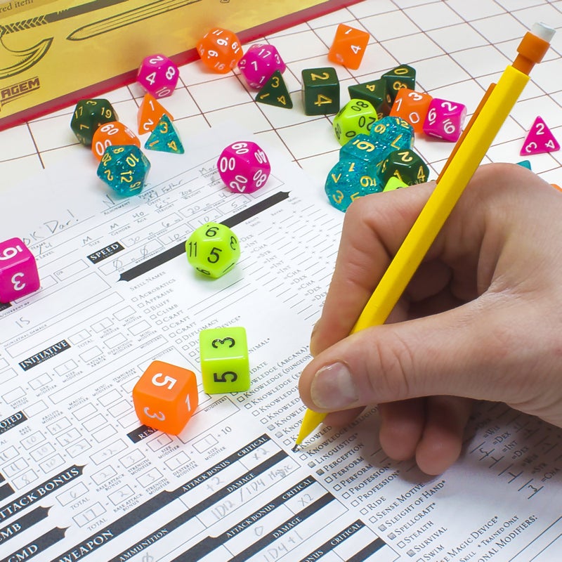 Wiz Dice Quicksilver Set of 7 Polyhedral Dice, Pearlescent Mercury Silver RPG Dice with Clear Display Box - Image 4