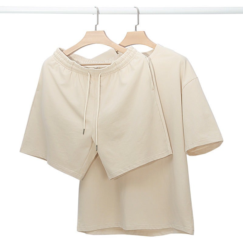 WU Trendy Summer Casual Two-Piece Set - Premium Heavy Cotton Short-Sleeve T-Shirt and Shorts - Khaki (Tax Included) - Image 1