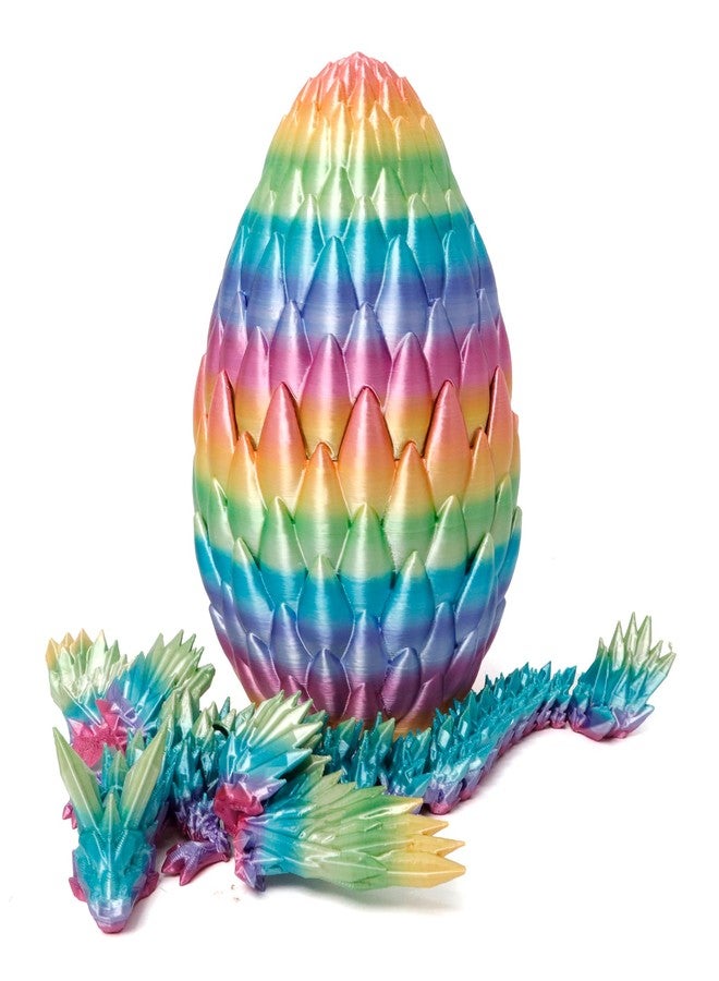 Flavery 3D Printed Dragon Egg, Large 9" Rainbow Flying Dragon in Colorful Eggs, Fidget Toy for Birthday Gift, Flexible Desk Figure Decor, Mystery Desk Pet (Rainbow) - Image 3