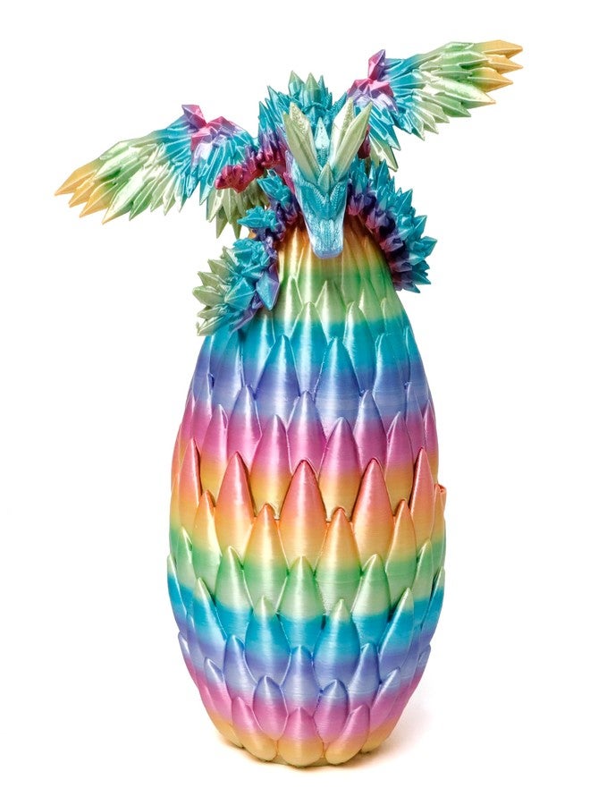 Flavery 3D Printed Dragon Egg, Large 9" Rainbow Flying Dragon in Colorful Eggs, Fidget Toy for Birthday Gift, Flexible Desk Figure Decor, Mystery Desk Pet (Rainbow) - Image 1