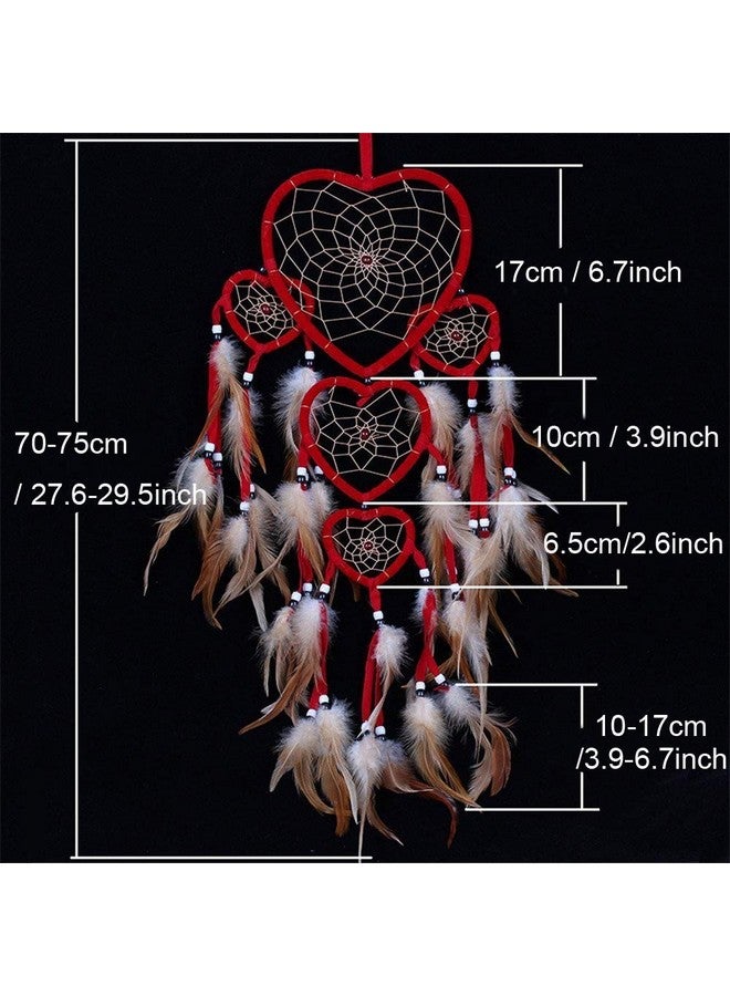 Yuyeran Heart Shaped Dream Catcher with Feathers Car Wall Hanging Decoration (Red) - Image 4