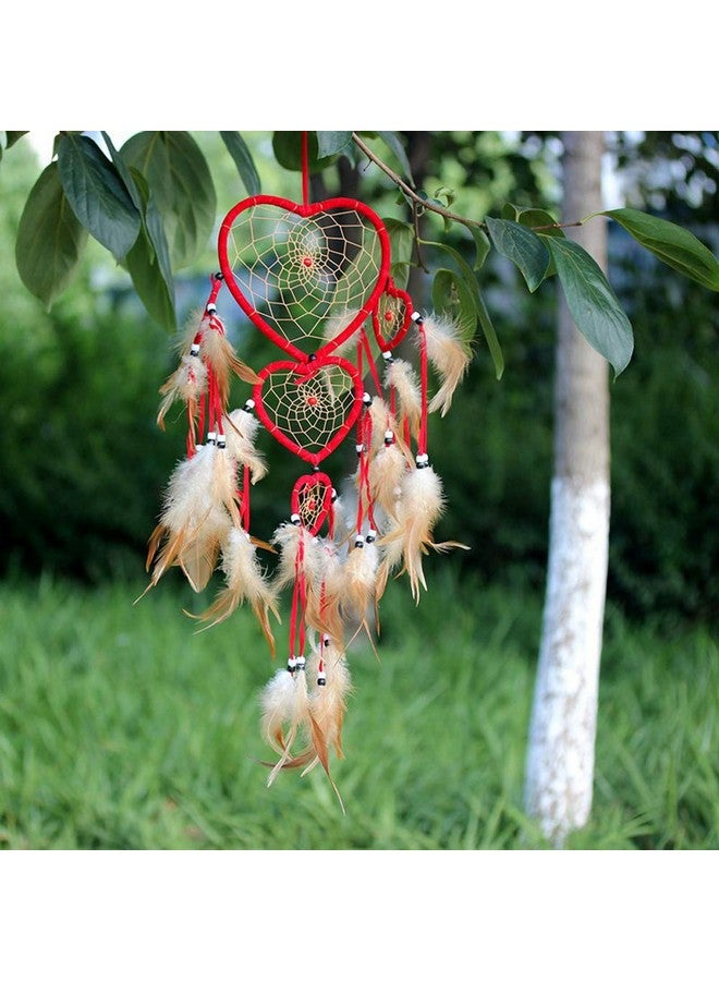 Yuyeran Heart Shaped Dream Catcher with Feathers Car Wall Hanging Decoration (Red) - Image 5