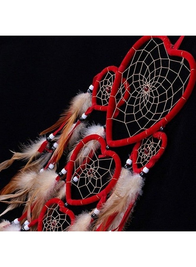 Yuyeran Heart Shaped Dream Catcher with Feathers Car Wall Hanging Decoration (Red) - Image 2