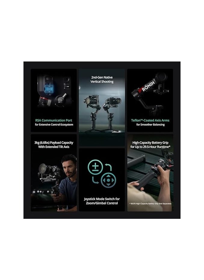 دي جي آي - DJI RS 4، مثبت ثلاثي المحاور لكاميرات DSLR والكاميرات بدون مرآة من Canon/Sony/Panasonic/Nikon/Fujifilm، التصوير الرأسي الأصلي من الجيل الثاني، عصا تحكم بمفتاحين، أذرع محورية من التيفلون، مثبت كاميرا - Image 1