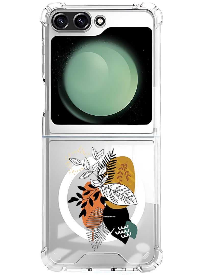 Theodor Magnetic Case for Samsung Galaxy Z Flip 5 Compatible with MagSafe Wireless Charging, Shockproof Phone Bumper Cover leaves - Image 1