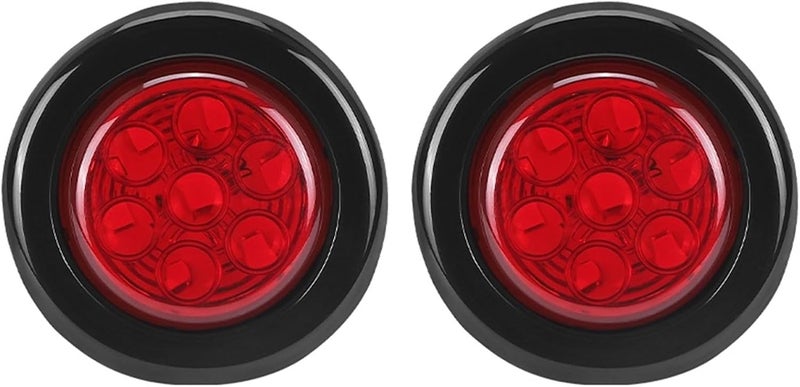 12V 2 inch Round Tail Light 7 LED Side Marker Lights Flush Mount Signal Lamp(2pcs Red)