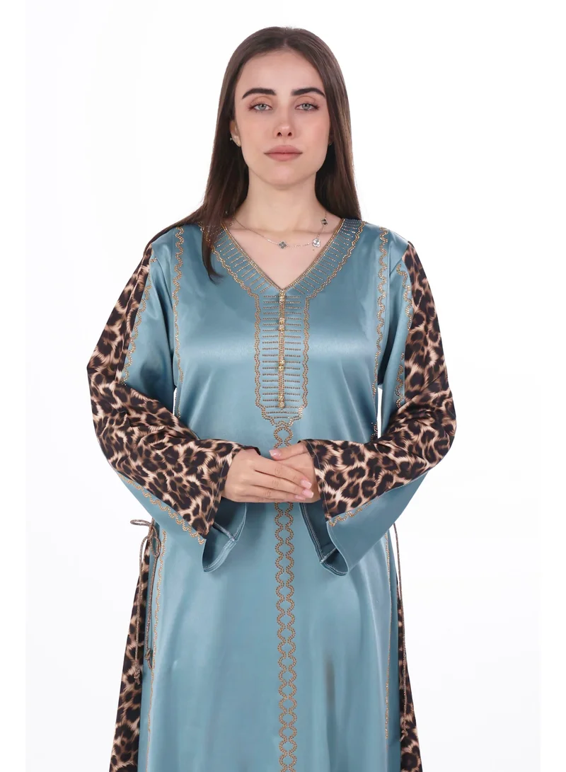 Al Bent Al Sharqieh Petrol Blue women satin jalabiya dress for Women | Best Price UAE