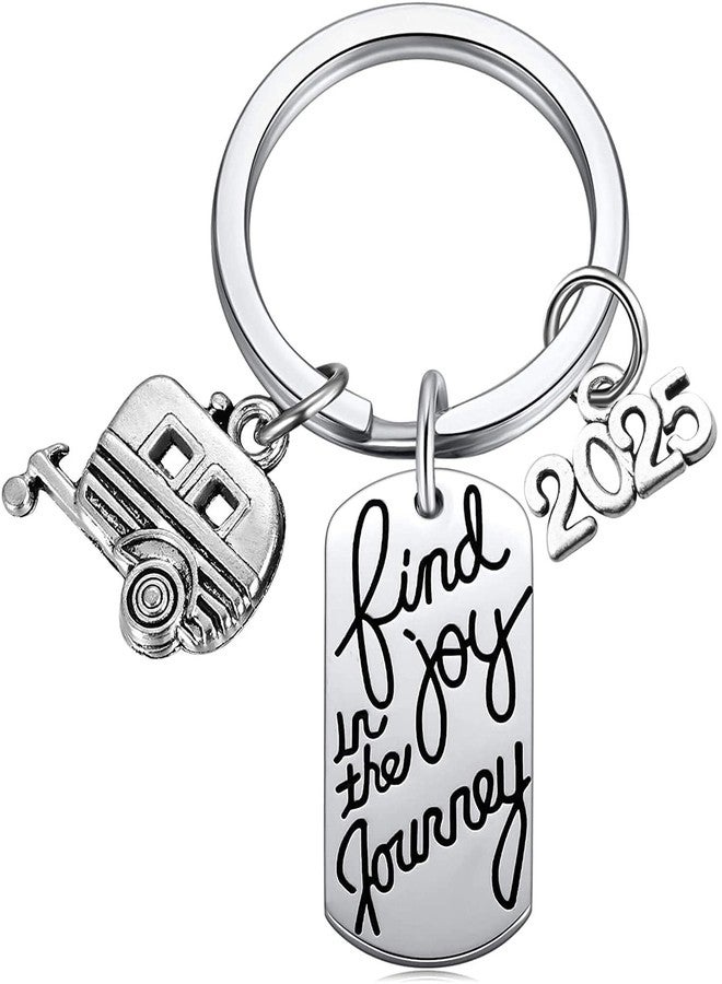 MIXJOY 2025 Find Joy in The Journey Keychain Happy Camper RV Trailer Key Chain Enjoy Retirement Keyring for Boss and Coworker Gift - Image 1