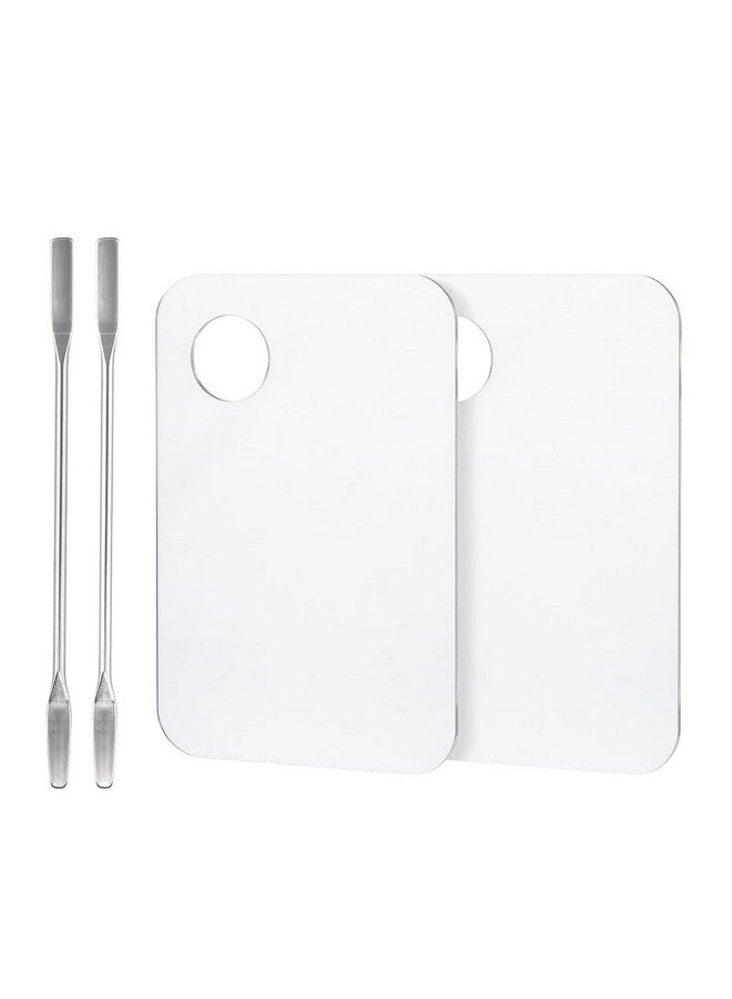g2plus 2Pcs Acrylic Cosmetic Palette With 2Pcs Spatula,Makeup Palette Mixing Tray Apply For Eye Shadow Nail Art Pigment Blending (Rectangle) - Image 1