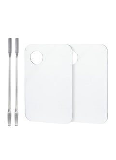 g2plus 2Pcs Acrylic Cosmetic Palette With 2Pcs Spatula,Makeup Palette Mixing Tray Apply For Eye Shadow Nail Art Pigment Blending (Rectangle)  - Image 2