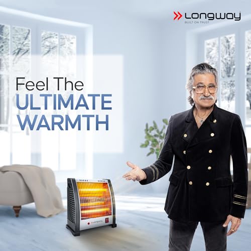 Longway Blaze 800W Quartz Room Heater | 2 Heating Rods for Quick Heating | ISI Approved | Dual Heat Settings (400W/800W) | Compact & Portable | Shockproof ABS Body | Grey - Image 2