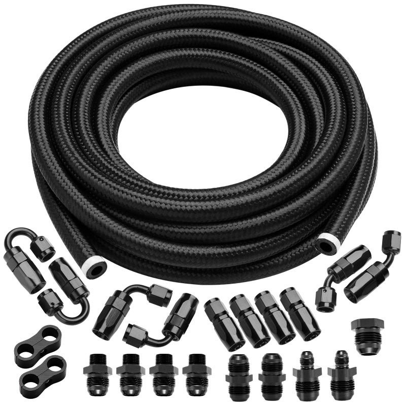 BRIFITOR 3/8â€˜â€™ 6AN 20FT Fuel Line Kit, Nylon Stainless Steel Braided CPE Fuel Line Hose Kit With 23PCS Swivel Hose Fittings Adapter - Image 1