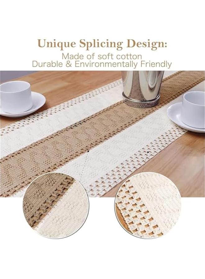 HOOKOR Macrame Table Runner Farmhouse Style, Natural Burlap Boho Table Runner Modern Farmhouse Decor Rustic Woven Cotton Crochet Lace for Bohemian, Rustic, Bridal, Dinner, 72 x 12 (Beige) - Image 3