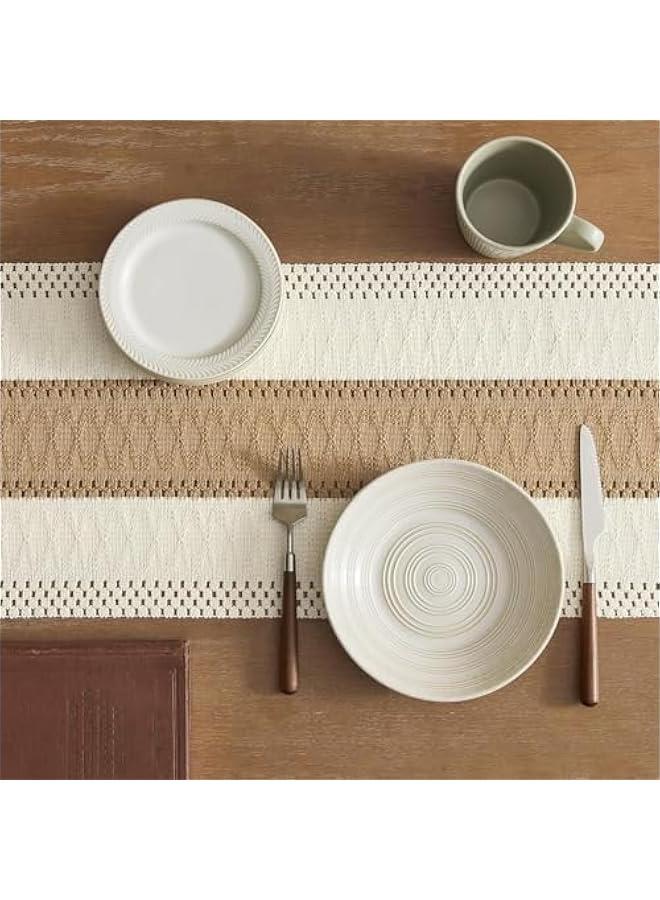 HOOKOR Macrame Table Runner Farmhouse Style, Natural Burlap Boho Table Runner Modern Farmhouse Decor Rustic Woven Cotton Crochet Lace for Bohemian, Rustic, Bridal, Dinner, 72 x 12 (Beige) - Image 5