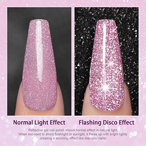 RARJSM Reflective Glitter Gel Nail PolishPink Sparkle Gel Nail PolishFlash Diamond GelPolish Soak off UV LED Curing Requires 15ml Single Bottle for Home Salon Diy Nail Manicure Decoration - Image 5