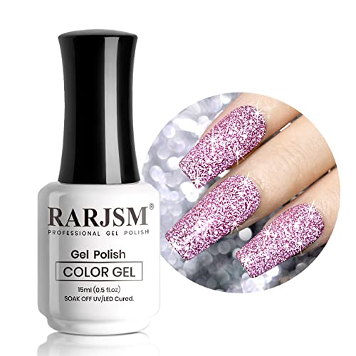 RARJSM Reflective Glitter Gel Nail PolishPink Sparkle Gel Nail PolishFlash Diamond GelPolish Soak off UV LED Curing Requires 15ml Single Bottle for Home Salon Diy Nail Manicure Decoration - Image 2