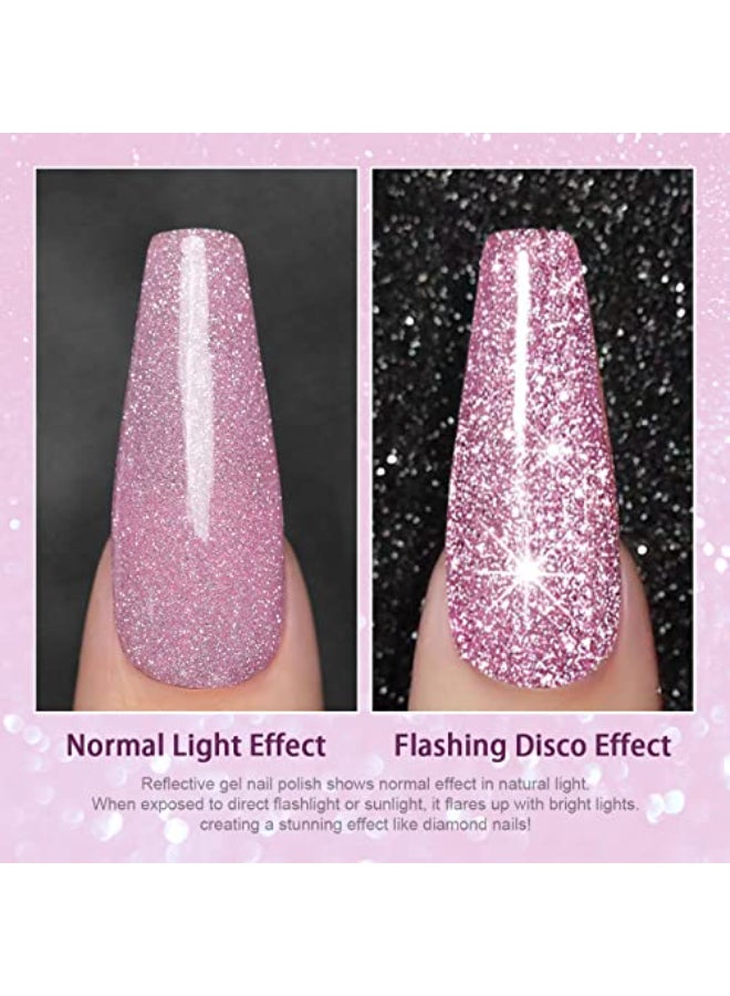 RARJSM Reflective Glitter Gel Nail PolishPink Sparkle Gel Nail PolishFlash Diamond GelPolish Soak off UV LED Curing Requires 15ml Single Bottle for Home Salon Diy Nail Manicure Decoration - Image 4