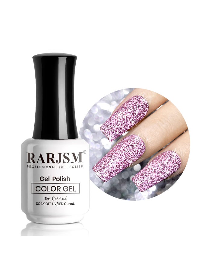 RARJSM Reflective Glitter Gel Nail PolishPink Sparkle Gel Nail PolishFlash Diamond GelPolish Soak off UV LED Curing Requires 15ml Single Bottle for Home Salon Diy Nail Manicure Decoration - Image 3