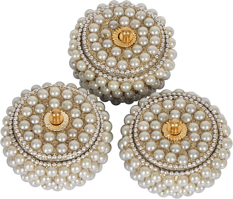 SM Creations Decorative Jewelry Box 6 cm x 6 cm x 3 cm Pack of 3 Decorative Vanity Box Sindoor Dabbi Kumkum Dani Handicraft Box Silver - Image 1
