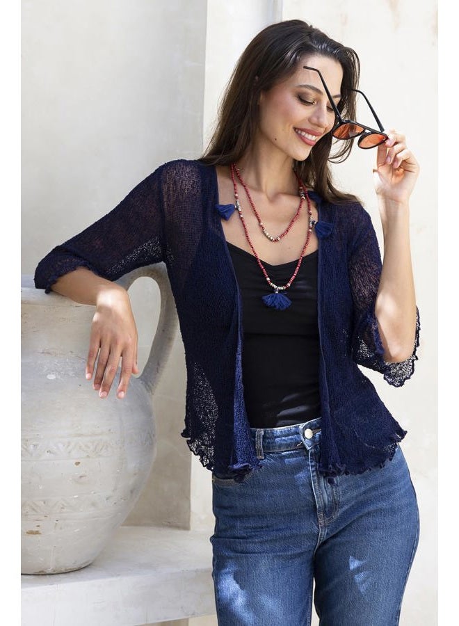 Back From Bali Womens Lightweight Knit Cardigan Shrug Lite Sheer Dark Navy - Image 3