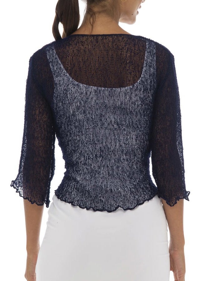 Back From Bali Womens Lightweight Knit Cardigan Shrug Lite Sheer Dark Navy - Image 2