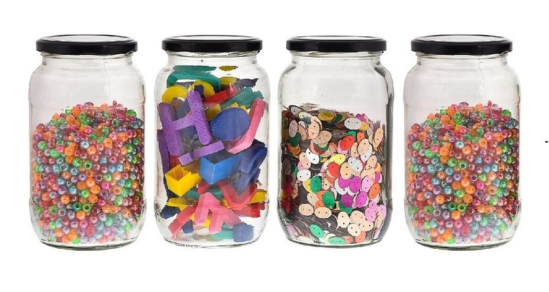 Machak Glass Jar Containers For Kitchen Storage With Airtight Black Lid, 1kg, Set of 4 - Image 1