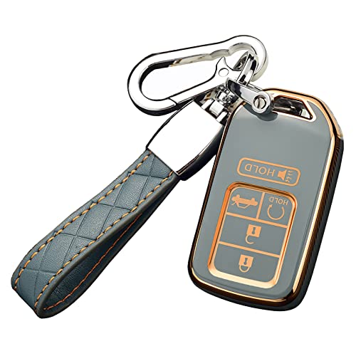 Cacacar Key Fob Cover 20162021 for Honda with Keychain Premium Soft TPU Full Protection Key Fob Case for Honda Accord Civic CRV Pilot Passport Smart Remote Protector Size CGray - Image 1