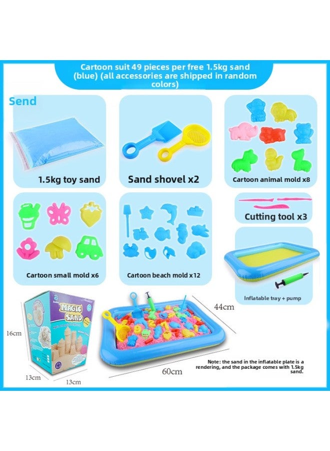 Children's Space Toy Sand Suit Boys And Girls Magic Mud Power Clay Plasticine Color Mud-Specifications:B Cartoon Set 49 Pieces-blue Sand - Image 1